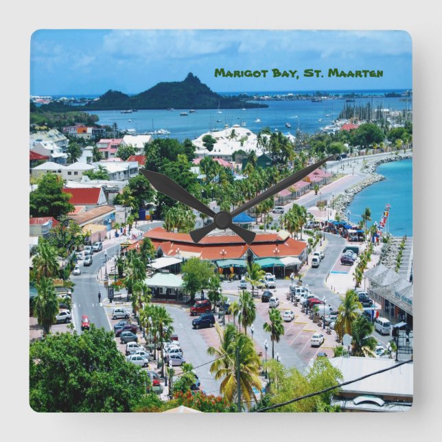  Marigot Bay, St. Maarten Quadratische Wanduhr (Vorderseite)