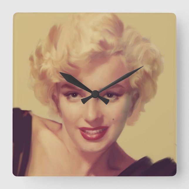Marilyn im Schwarzen Quadratische Wanduhr (Vorderseite)