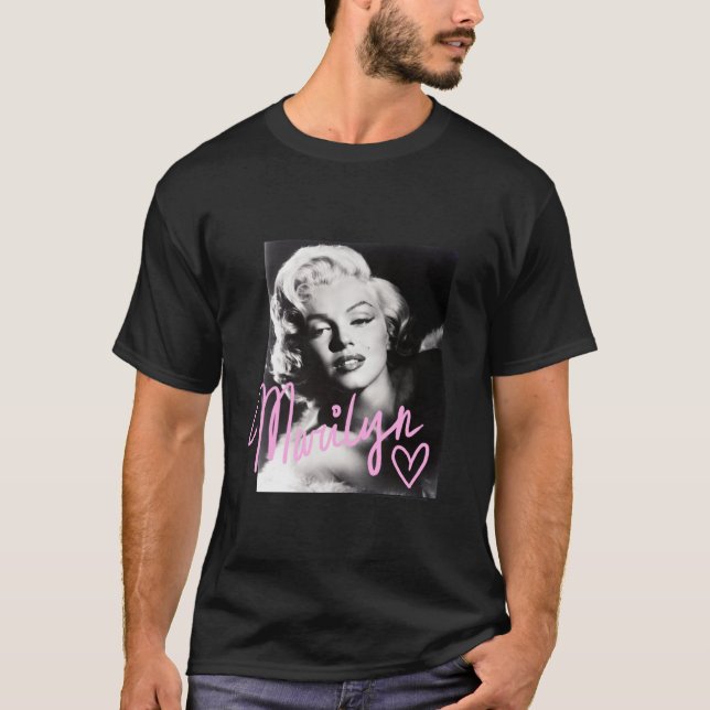 Marilyn Monroe, schwarz-weiß-rosa Handschrift T-Shirt (Vorderseite)