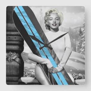 Marilyn Snowboard Quadratische Wanduhr