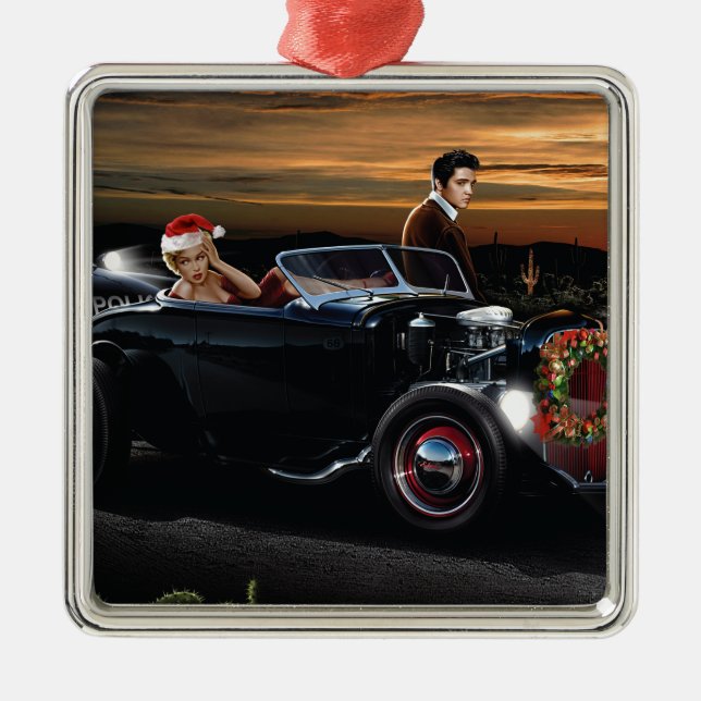 Marilyn- und Elvis-Weihnachtsfreude-Fahrt Silbernes Ornament (Vorne)