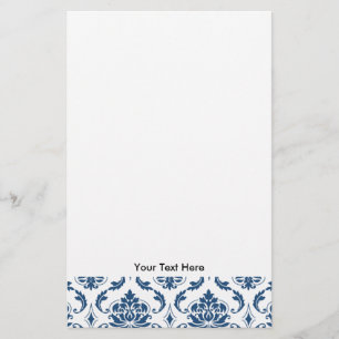 Marin Blau Weiß Vintage Damastmuster Briefpapier