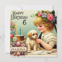MARINA 6 ANS ~ Carte d'anniversaire ~ Chiot ~