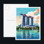 Marina Bay Sands Kunstmuseum Postkarte<br><div class="desc">Marina Bay Sands Singapur Art Vintage Reise-Platz Illustration</div>