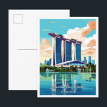 Marina Bay Sands Kunstmuseum Postkarte<br><div class="desc">Marina Bay Sands Singapur Art Vintage Reise-Platz Illustration</div>