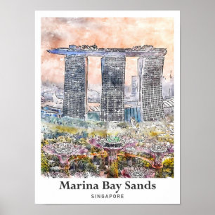 Marina Bay Sands Singapur Reise Wasserfarbe Poster