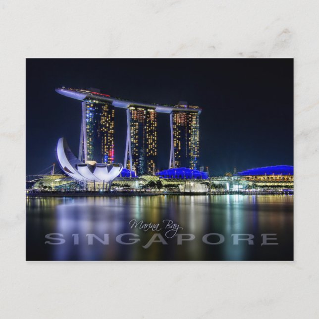 Marina Bay, Singapur nachts Postkarte (Vorderseite)