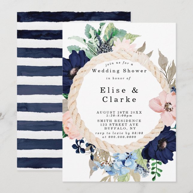 Marina Blooms Nautiques Invitations Wedding shower (Devant / Derrière)