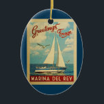 Marina del Rey Sailboat Vintage Reise California Keramik Ornament<br><div class="desc">Diese Grüße von Marina del Rey California Vintage Reise nautische Design verfügt über ein Boot,  das auf dem Wasser mit Möwen und einen blauen Himmel gefüllt mit prächtigen puffigen weißen Wolken.</div>