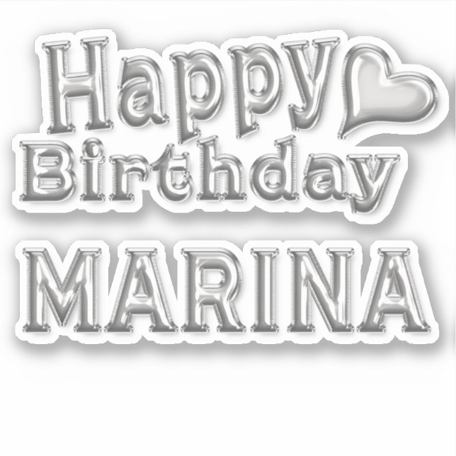 Marina Happy Birthday silver Aufkleber Sticker (Vorderseite)