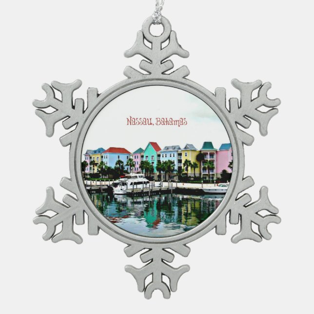 Marina Nassau Bahamas Schneeflocken Zinn-Ornament (Vorderseite)