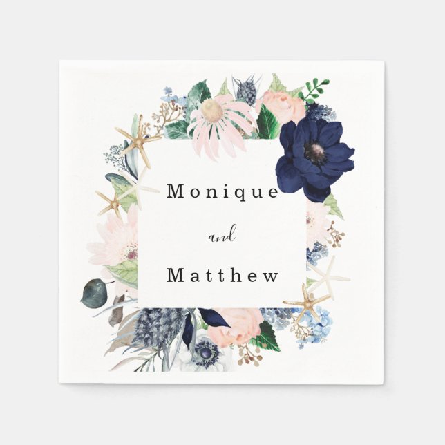 Marina Nautical Bloom Navy Blush Wedding Serviette (Vorderseite)