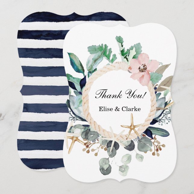 Marina Nautical Blooms Mariage Merci Cartes (Devant / Derrière)