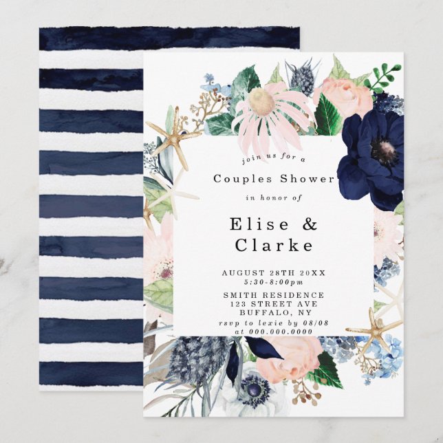 Marina Nautical Blooms Paare Dusche Einladungen (Vorne/Hinten)