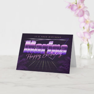 Marina Nom Prénom lila retro Carte Anniversaire