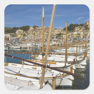 Marina, Port de Soller, Westküste, Mallorca, Quadratischer Aufkleber