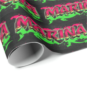 Marina Vorname Name Graffiti red green Geschenkpapier