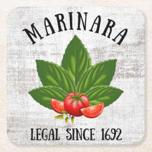 Marinara Recht seit 1692 Basil Blätter Tomaten Rechteckiger Pappuntersetzer
