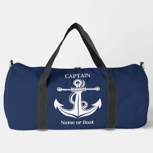 Marinblaue Kapitänsanker Schiffsname Duffle Bag (Vorderseite)