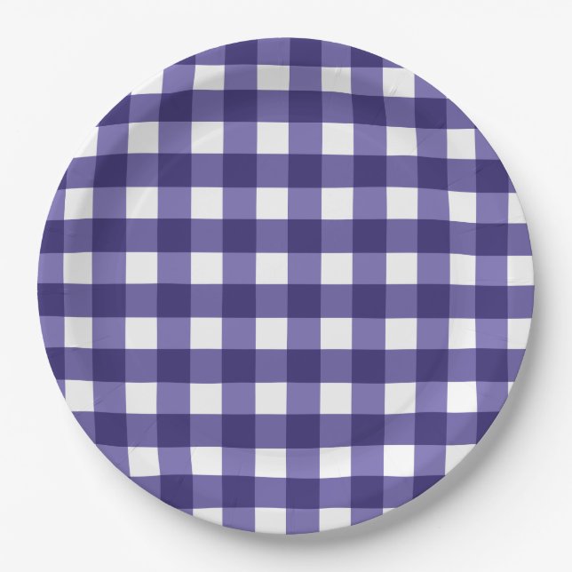 Marinblaukariert Pappteller (Vorderseite)