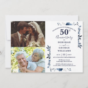 Marine 50. Hochzeitstag Damals & Heute 2 Fotos Einladung