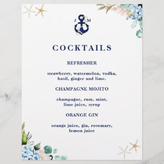 Marine Ancre Monogram Beach Mariage Cocktail Menu