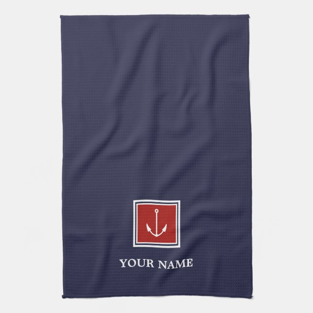 Marine Ancre Rouge Personnalisée Serviettes de cui (Vertical)