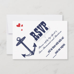 Marine-Anker-Hochzeit mit einem Hauch von Rot RSVP Karte