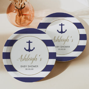Marine Anker Navy Blau Streifen Junge Baby-Party Pappteller