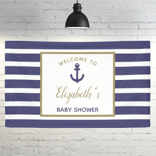 Marine Anker Navy Blau Streifen Jungen Baby-Party Banner