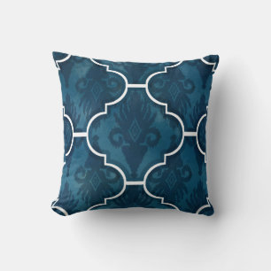 Marine Arabesque IKAT Damask Marokkanisches Flachb Kissen