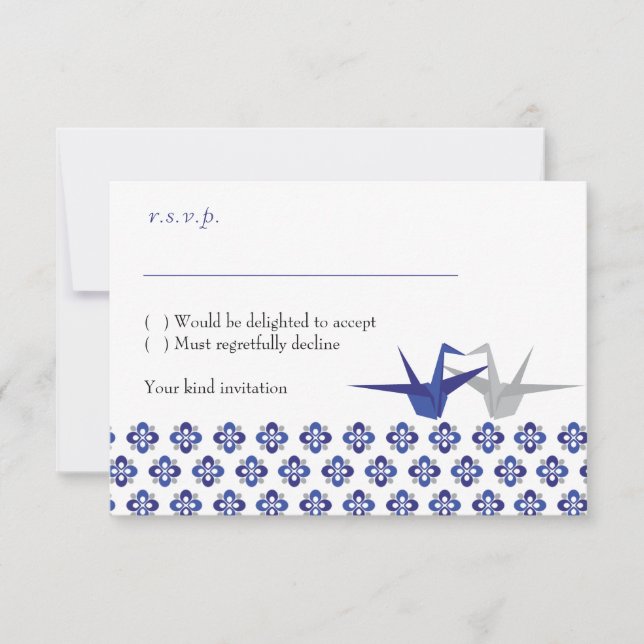 Marine / Argent Origami Grues Mariage RSVP (Devant)
