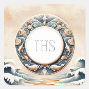 Marine Art Style Eucharistic Communityhostel Quadratischer Aufkleber