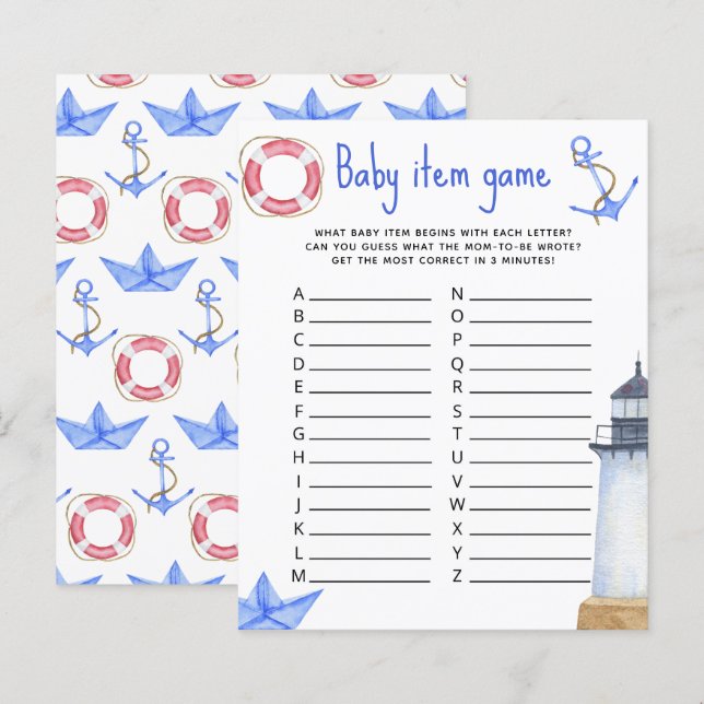 Marine Baby Item Game. Baby Shower Game (Vorne/Hinten)