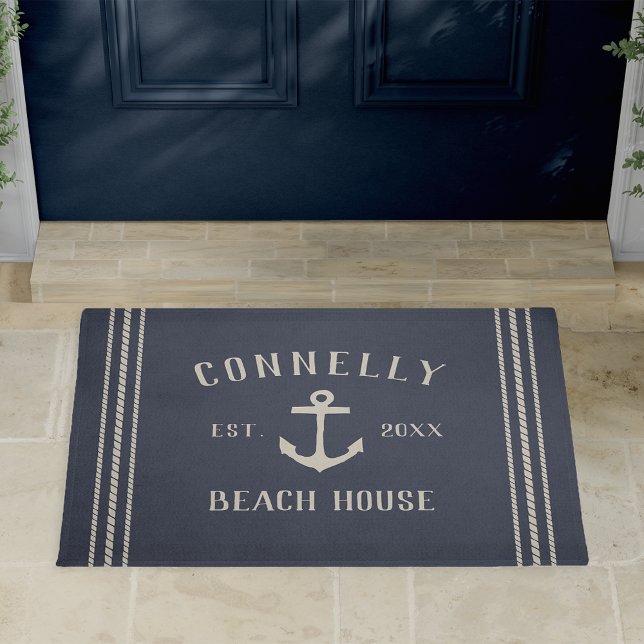Marine | Beach House Rustic Anchor Personalisiert Fußmatte (Von Creator hochgeladen)