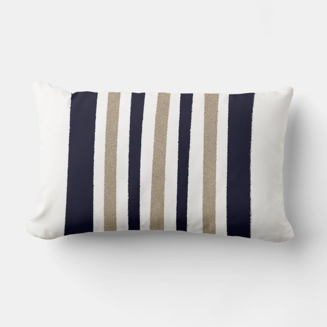 Marine / Beige / Weiße Streifen Lendenkissen (Vorderseite)
