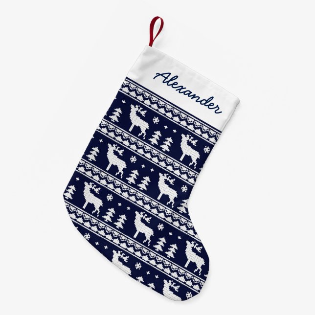 Marine-Blau-angemessenes Kleiner Weihnachtsstrumpf (Vorderansicht (hängend))