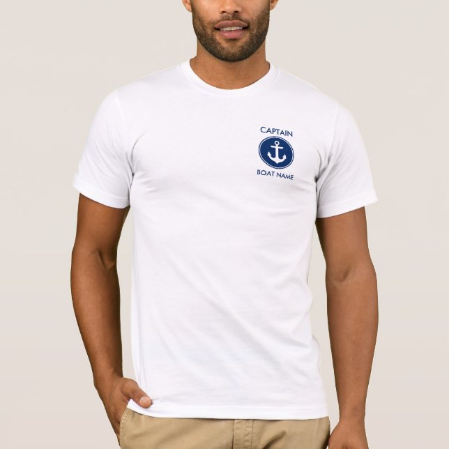 Marine-Blau-Anker Kapitän-Nautical personalisiert T-Shirt (Vorderseite)