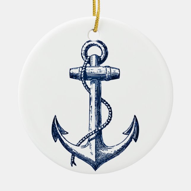 Marine-Blau-Anker Keramik Ornament (Vorne)