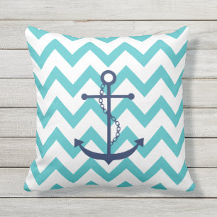 Marine-Blau-Anker mit Aqua-Zickzack Muster Kissen