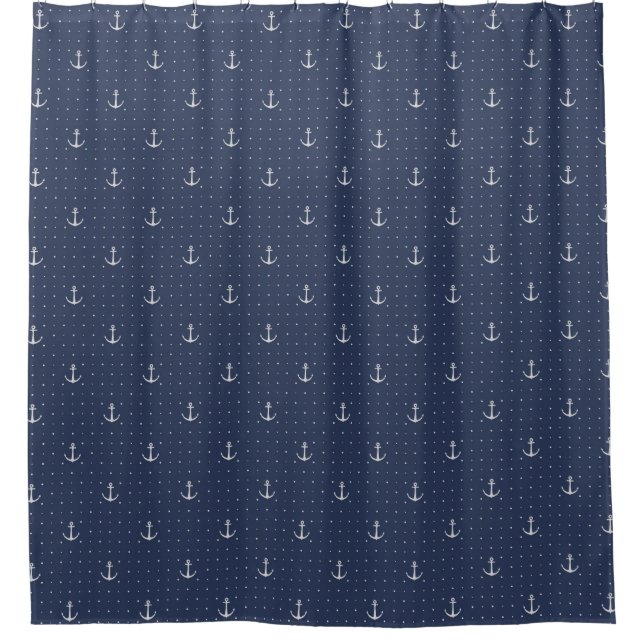 Marine-Blau-Anker-Muster Duschvorhang (Vorderseite)