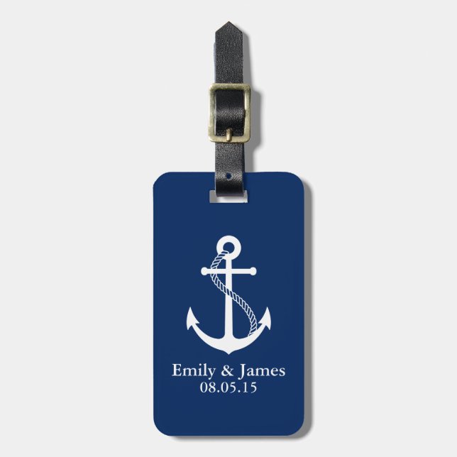 Marine-Blau-Anker-SeeGastgeschenk Hochzeit Gepäckanhänger (Vorderseite vertikal)