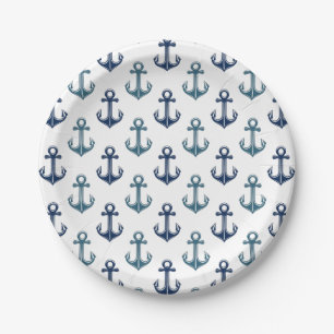 Marine-Blau-Anker-Segeln Zwei-Ton   nautisch Pappteller