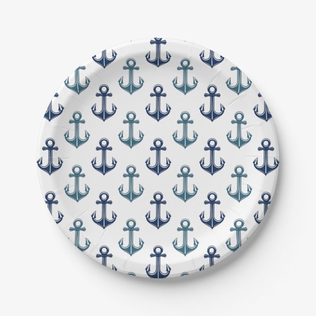 Marine-Blau-Anker-Segeln Zwei-Ton | nautisch Pappteller (Vorderseite)