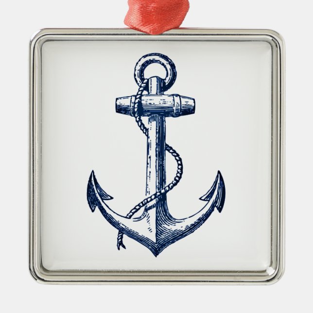 Marine-Blau-Anker Silbernes Ornament (Vorne)