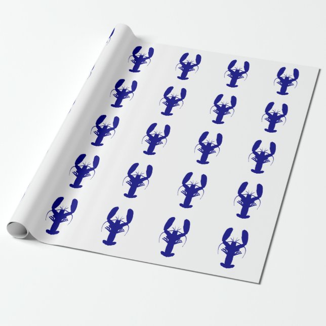 Marine-Blau auf weißem Küstendekor-Hummer Geschenkpapier (Ungerollt)