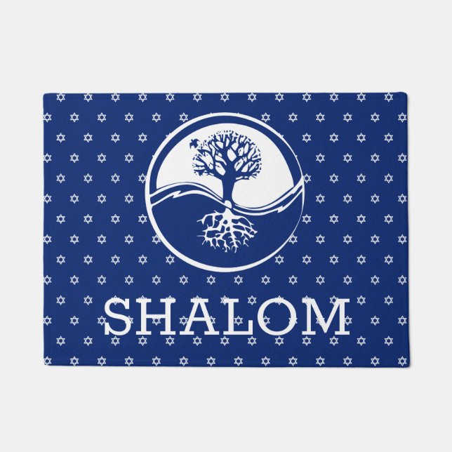 Marine-Blau-Baum des Leben-Davidssterns Shalom Fußmatte (Vorderseite)