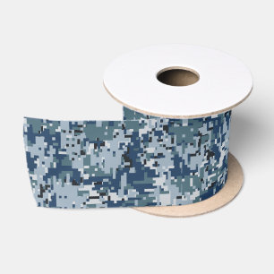 Marine-Blau-Digital-Pixel-Tarnungs-Dekor Satinband