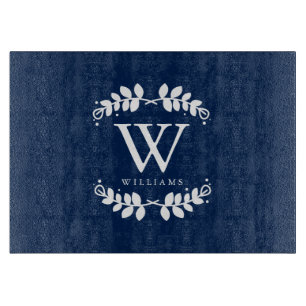 Marine-Blau-Familien-Monogramm Schneidebrett