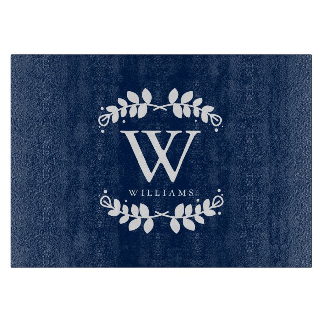 Marine-Blau-Familien-Monogramm Schneidebrett (Vorderseite)